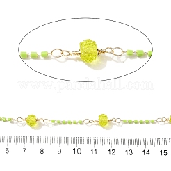 Brass Hexagonal Column Glass Seaded Beaded & Resin Round Beaded Link Chains&nbsp;CHC-G026-01G