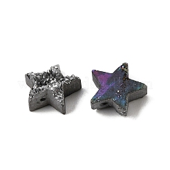 電気メッキ天然石ドゥルージー瑪瑙ビーズ  染め  スター  銀メッキ  12~13x12~13x5~6mm  穴：2mm&nbsp;G-E400-02-B02