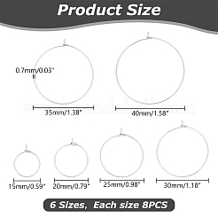 48Pcs 6 Sizes 316L Surgical Stainless Steel Hoop Earring Findings&nbsp;STAS-LP0001-06