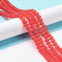 透明ガラスビーズ連売り  多面カット  艶消し  ロンデル  トマト  4mm  穴：0.8~1mm  約105~110個/連  38~39cm&nbsp;EGLA-A034-T4mm-MD01