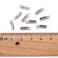 変色しにくい201ステンレススチール製折り返し式圧着コードエンド  オーバル  ステンレス鋼色  11x3x2.5mm  穴：1mm&nbsp;X-STAS-R055-07