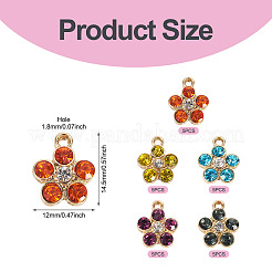 25 個 5 色合金ラインストーンペンダント  花のチャーム  ライトゴールド  ライトゴールド  14.5x12x4mm  穴：1.8mm  5個/カラー&nbsp;FIND-TA0009-29