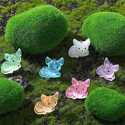30 個 6 色の蓄光透明樹脂ペンダント  暗闇で光る3D猫チャーム  304ステンレススチールループ付き  ミックスカラー  27x27x17.5mm  穴：2mm  5個/カラー&nbsp;RESI-SZ0003-40