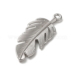 変色しない304ステンレススチールペンダント  フェザーチャーム  ステンレス鋼色  34x13.5x2.5mm  穴：1.6mm&nbsp;LS-STAS-I203-63P