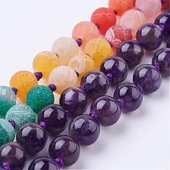 Frosted Natural Weathered Agate and Amethyst Necklace&nbsp;NJEW-F159-A05