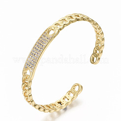 Brass Micro Pave Clear Cubic Zirconia Cuff Bangles&nbsp;BJEW-S142-002-NF