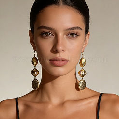 Alloy Flat Round and Nuggets Beads Dangle Earrings for Women&nbsp;WG4EBA5-01