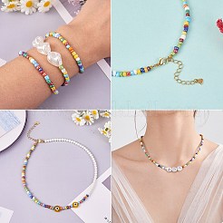 女性のためのナザールボンジュウが設定された4個の4スタイルのナチュラルパール＆ガラスシードビーズネックレス  ミックスカラー  15.16~21.85インチ（38.5~55.5cm）&nbsp;NJEW-SW00013