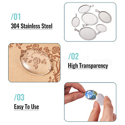 6Pcs 6 Styles 304 Stainless Steel Pendant Cabochon Settings&nbsp;STAS-TA0001-47C