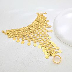 鉄製の重ねコイン＆フラワーリンクリングブレスレット（女性用）  18KGP本金メッキ  3.94インチ（10cm）  リング：1.6~2cm&nbsp;WS2112