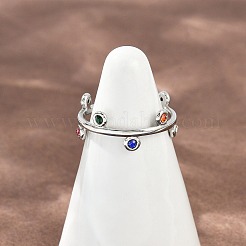 304 Stainless Steel Rhinetsone Open Cuff Rings for Women&nbsp;RJEW-K301-07P-01