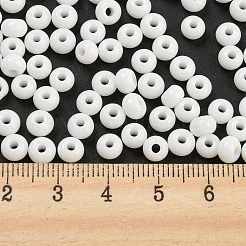 模造翡翠 3/0個 ガラスシードビーズ  光沢  焼き付け塗料  ラウンド  ホワイト  5.5x3.5mm  穴：1.5mm&nbsp;SEED-Z001-A-B01