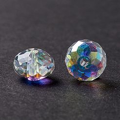 K9ガラス  模造オーストリアのクリスタル  ファセット透明ガラスビーズ  ABカラー  そろばん  クリアAB  6x4mm  穴：0.7~1mm&nbsp;X-GLAA-D003-01B