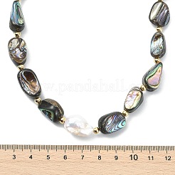 天然バロックケシパールとパウアシェルのビーズネックレス（女性用）  ゴールドカラー  15.67インチ（39.8cm）&nbsp;NJEW-JN06006