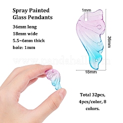 塗装ガラスペンダントスプレー  ウイング  ミックスカラー  36x18x5.5~6mm  穴：1mm  4個/カラー  8色  32個/箱&nbsp;GGLA-BC0001-003