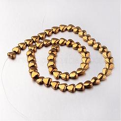 電気メッキ非磁性合成ヘマタイトビーズ連売り  ハート  黄金メッキ  8x8x3mm  穴：0.7mm  約55個/連  15.7インチ&nbsp;G-F300-22B-03