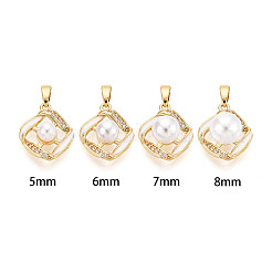 Brass Micro Pave Cubic Zirconia Cup Pearl Peg Bails Pin Pendants&nbsp;KK-T079-08G