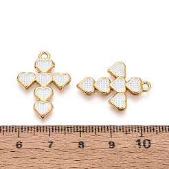 304ステンレススチールとエナメルペンダント  クロス＆ハートチャーム  ゴールドカラー  ホワイト  25x18x2mm  穴：1.8mm&nbsp;STAS-T073-62B-G