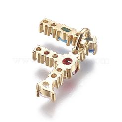 真鍮製ラインストーンペンダント  キュービックジルコニア付き  文字L  ゴールドカラー  カラフル  文字.f  19x13x2.5mm  穴：3.5x2.5mm&nbsp;X-ZIRC-E517-04F-G