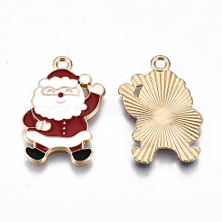 環境に優しい合金エナメルペンダント  カドミウムフリーと鉛フリー＆ニッケルフリー  クリスマスサンタクロース  ライトゴールド  ファイヤーブリック  23x16x1.2mm  穴：1.6mm&nbsp;ENAM-Q437-070-NR