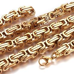 304ステンレススチールビザンチンチェーンネックレス  ゴールドカラー  23.82インチ（60.5cm）&nbsp;NJEW-L159-01G