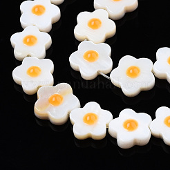 天然淡水シェルビーズ連売り  片面エナメル  花  オレンジ  10.5~11x10.5~11x4mm  穴：0.7mm  約39~41個/連  15.16インチ〜15.75インチ（38.5~40cm）&nbsp;SHEL-N003-31C-01