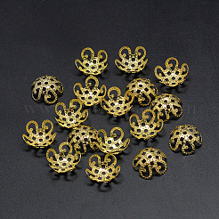 メッキアイアン製ビーズキャップ  花  5花びら  フィリグリー  ゴールドカラー  8~9x3mm  穴：1mm&nbsp;IFIN-S696-19G-1
