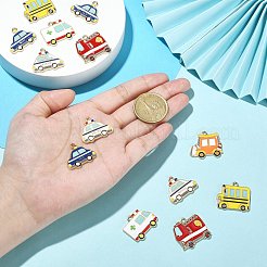 30個6スタイルアロイエナメルペンダント  ライトゴールド  ビークルチャーム  救急車とタクシーとパトカーとバス  ミックスカラー  20~23x23~25.5x1.4~1.7mm  穴：1.6mm  5個/スタイル&nbsp;ENAM-CJ0004-51