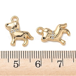 真鍮製マイクロパヴェキュービックジルコニアチャーム  犬のチャーム  ニッケルフリー  18KGP本金メッキ  ミックスカラー  15x15x3mm  穴：1.8mm&nbsp;KK-D261-08G