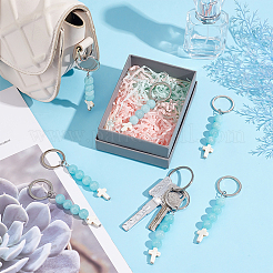 Synthetic Turquoise Bead and Natural Jade Cross Pendant Keychain&nbsp;KEYC-PH01520