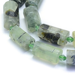 つや消し天然プレナイトビーズ連売り  多面カット  コラム  13~18x7~10.5mm  穴：1mm  約19~21個/連  15.16インチ（38.5cm）&nbsp;G-L552C-04
