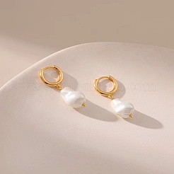 Teardrop Brass Baroque Pearl Hoop Earrings&nbsp;YP9367