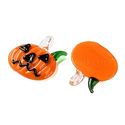 ハロウィンの手作りランプワークペンダント  カボチャチャーム  レッドオレンジ  41x39x13mm  穴：6mm&nbsp;LA-CBADA4A-01