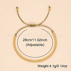女性用調節可能な真鍮製丸型編み込みビーズブレスレット  ゴールドカラー  11.02インチ（28cm）&nbsp;MI8325