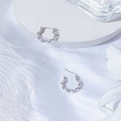 亜鉛合金フープピアス1組  樹脂模造パール入り  プラチナ  19x18x3mm&nbsp;EJEW-LP0003-66LG