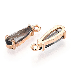 カット加工ガラスペンダント  金色の真鍮のオープンバックセッティング  ティアドロップ  ブラック  14.5x4.5x4mm  穴：1.2mm&nbsp;X1-GLAA-T010-004A