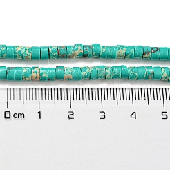 合成インペリアルジャスパー染めビーズ連売り  ディスク  ヒシビーズ  ライトシーグリーン  4~4.5x2~3mm  穴：0.7mm  約140~141個/連  14.88''~15.12
