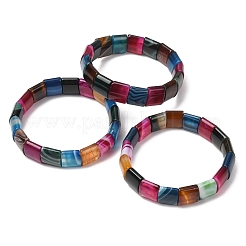 Square Natural Banded Agate(Dyed & Heated) Beaded Stretch Bracelets for Women Men&nbsp;GG-CBA9ACE-B18