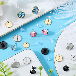 54Pcs 9 Style Flat Round 304 Stainless Steel Stud Earring Settings&nbsp;STAS-SC0006-66