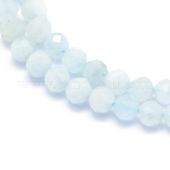 天然石アクアマリンビーズ連売り  多面カット  ラウンド  3mm  穴：0.5mm  約113個/連  15.35インチ（39cm）&nbsp;G-E411-19D-3mm