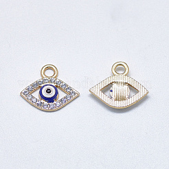 合金チャーム  クリスタルラインストーンとブルーエナメル  ナザールボンジュウ  ライトゴールド  14x16.5x2.5mm  穴：2mm&nbsp;ENAM-S117-33A