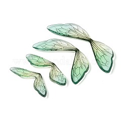 透明エポキシ樹脂製蝶の羽カボション3個  グリッターパウダー付き  アクアマリン  16.5x59.5x2mm&nbsp;X-RESI-N045-10
