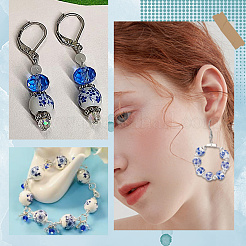 花柄プリントの磁器ビーズ 120色 12個  花柄のセラミック製丸ビーズ  ミックスカラー  10.5x9.5mm  穴：2.5mm  10個/カラー&nbsp;PORC-SC0001-19