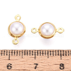 真鍮 ABS イミテーションパール コネクタチャーム  フラットラウンドいリンク  乳白色  長持ちメッキ  ニッケルフリー  18KGP本金メッキ  13x7x6mm  穴：0.9~1mm&nbsp;KK-N286-02A-G