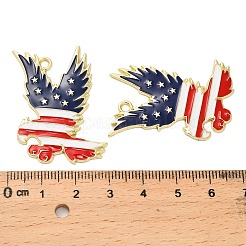 独立記念日合金エナメルペンダント  アメリカ国旗チャーム付きワシ  ゴールドカラー  38.5x30x2mm  穴：2.5mm&nbsp;ENAM-G229-06G-02