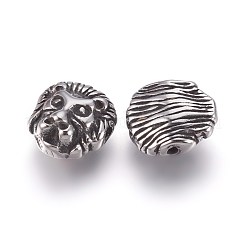304ステンレススチールビーズ  ライオン  アンティークシルバー  12x11x6mm  穴：1.2mm&nbsp;STAS-E454-34AS