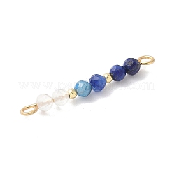 Faceted Round Natural Quartz Crystal & Lapis Lazuli & Kyanite Beaded Connector Charms&nbsp;PALLOY-JF03530-02