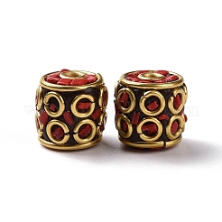 手作りのインドネシアビーズ  真鍮パーツ  アンティーク黄金  菱形を持つ列  レッド  11.5x11mm  穴：1.8mm&nbsp;KK-G454-38G