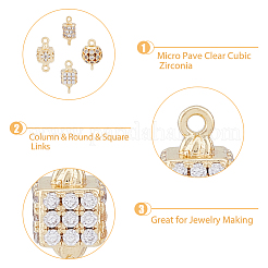 8Pcs 4 Styles Brass Micro Pave Clear Cubic Zirconia Connector Charms&nbsp;KK-DC0003-36