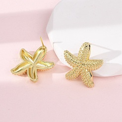 真鍮のヒトデのスタッドピアス  長持ちメッキ  ラックめっき  鉛フリー＆カドミウムフリー  18KGP本金メッキ  24.5x24mm&nbsp;EJEW-H165-02A-G